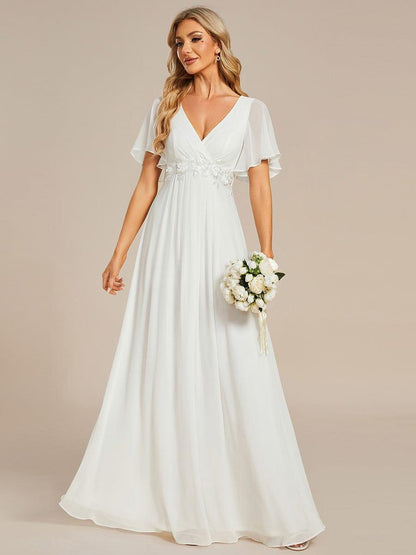 ever IVYROSE|Ruffles Sleeve A-Line Chiffon Waist Applique Maxi Mother of the Bride Dress