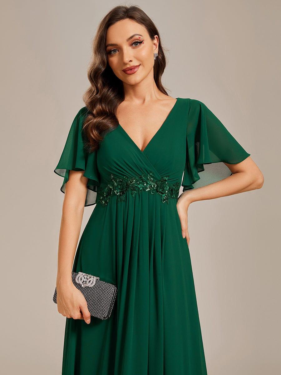 ever IVYROSE|Ruffles Sleeve A-Line Chiffon Waist Applique Maxi Mother of the Bride Dress