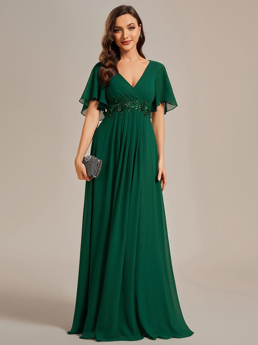 ever IVYROSE|Ruffles Sleeve A-Line Chiffon Waist Applique Maxi Mother of the Bride Dress
