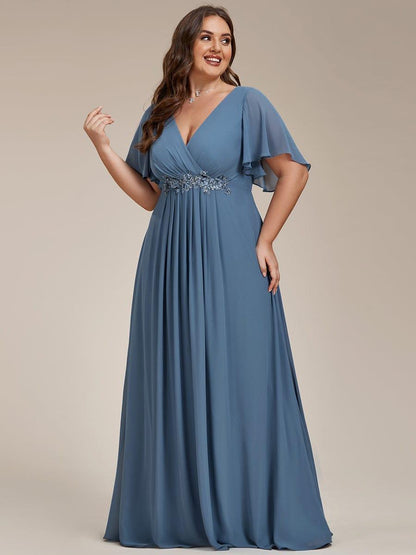 pretty IVYROSE|Plus Size Floral Applique Short Sleeve A-Line Chiffon Formal Evening Dress
