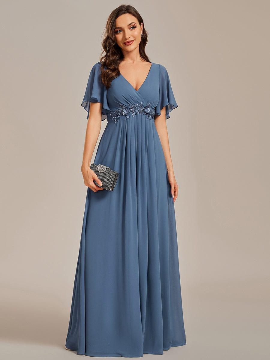 ever IVYROSE|Ruffles Sleeve A-Line Chiffon Waist Applique Maxi Mother of the Bride Dress