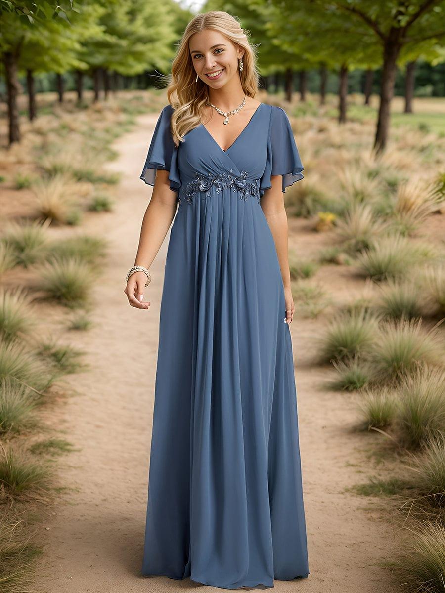 ever IVYROSE|Ruffles Sleeve A-Line Chiffon Waist Applique Maxi Mother of the Bride Dress