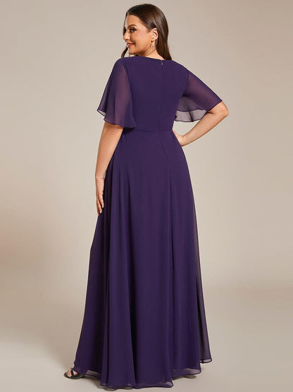 pretty IVYROSE|Plus Size Floral Applique Short Sleeve A-Line Chiffon Formal Evening Dress