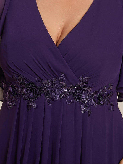 ever IVYROSE|Ruffles Sleeve A-Line Chiffon Waist Applique Maxi Mother of the Bride Dress