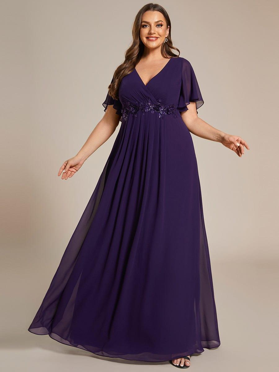 ever IVYROSE|Ruffles Sleeve A-Line Chiffon Waist Applique Maxi Mother of the Bride Dress