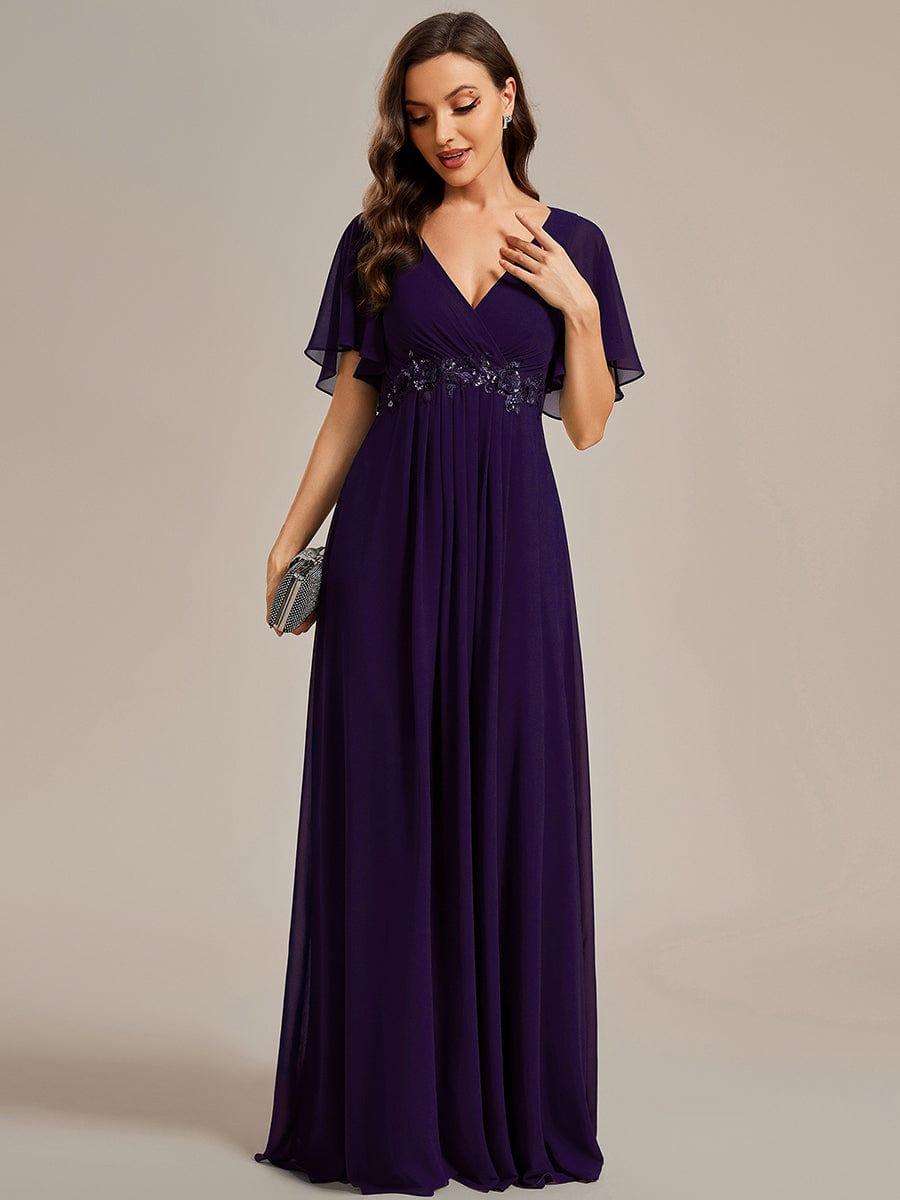 ever IVYROSE|Ruffles Sleeve A-Line Chiffon Waist Applique Maxi Mother of the Bride Dress