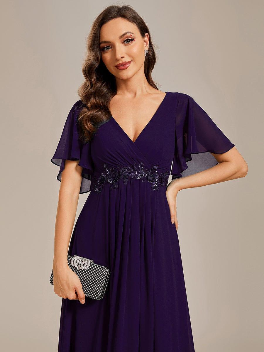 ever IVYROSE|Ruffles Sleeve A-Line Chiffon Waist Applique Maxi Formal Evening Dress