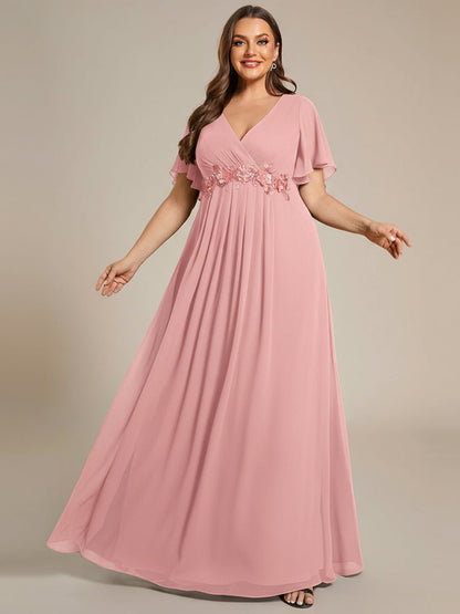 ever IVYROSE|Ruffles Sleeve A-Line Chiffon Waist Applique Maxi Wedding Guest Dress