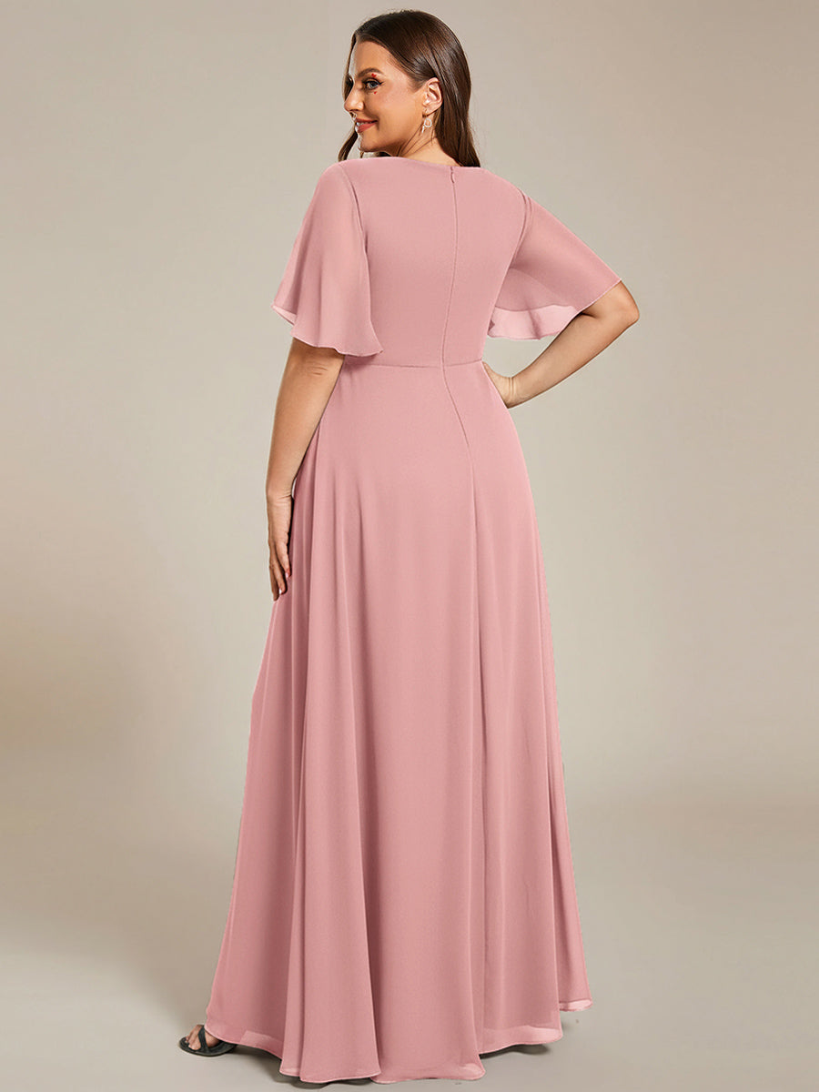ever IVYROSE|Ruffles Sleeve A-Line Chiffon Waist Applique Maxi Wedding Guest Dress