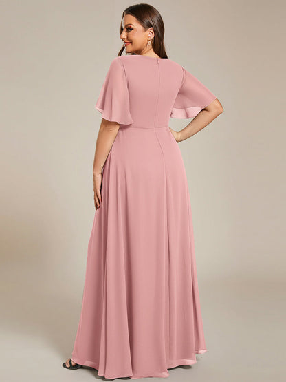 pretty IVYROSE|Plus Size Floral Applique Short Sleeve A-Line Chiffon Formal Evening Dress