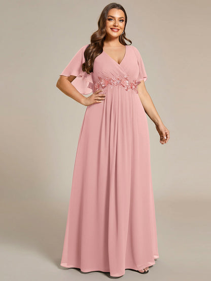 ever IVYROSE|Ruffles Sleeve A-Line Chiffon Waist Applique Maxi Wedding Guest Dress