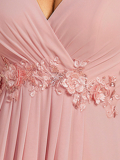 ever IVYROSE|Ruffles Sleeve A-Line Chiffon Waist Applique Maxi Wedding Guest Dress