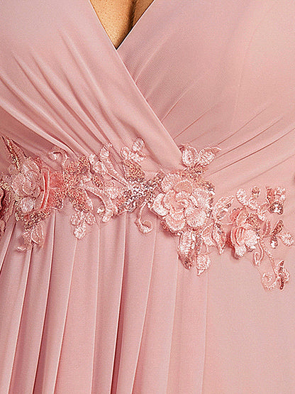 pretty IVYROSE|Plus Size Floral Applique Short Sleeve A-Line Chiffon Formal Evening Dress
