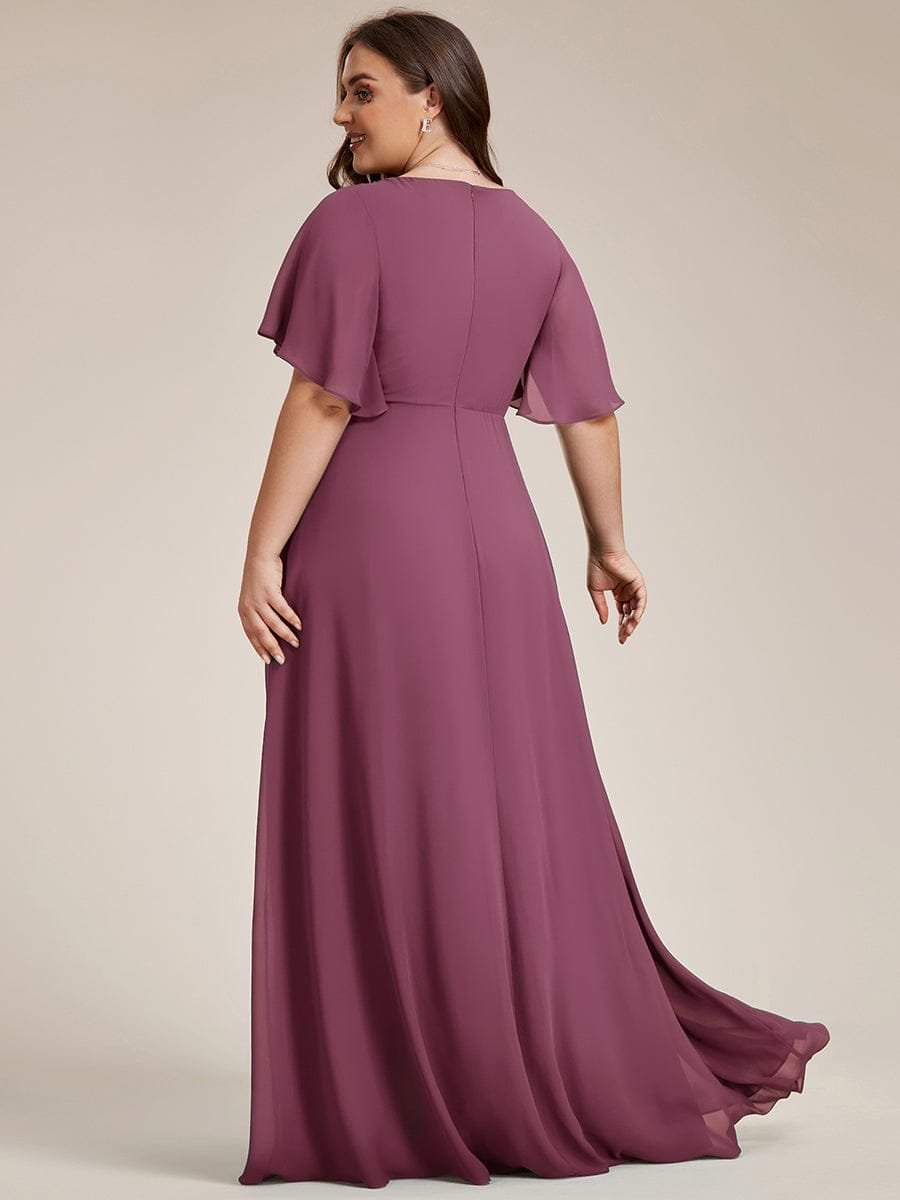 ever IVYROSE|Ruffles Sleeve A-Line Chiffon Waist Applique Maxi Formal Evening Dress