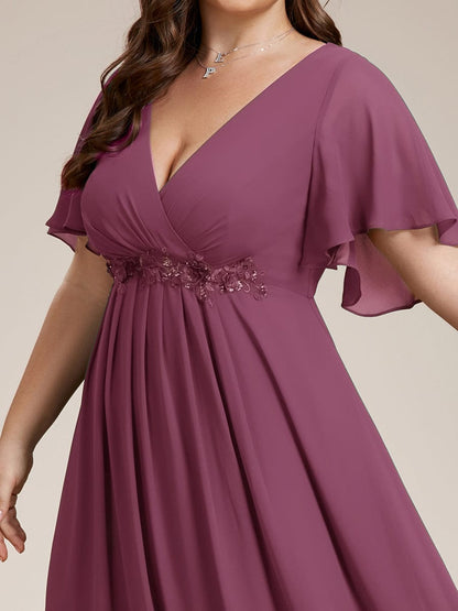 ever IVYROSE|Ruffles Sleeve A-Line Chiffon Waist Applique Maxi Mother of the Bride Dress