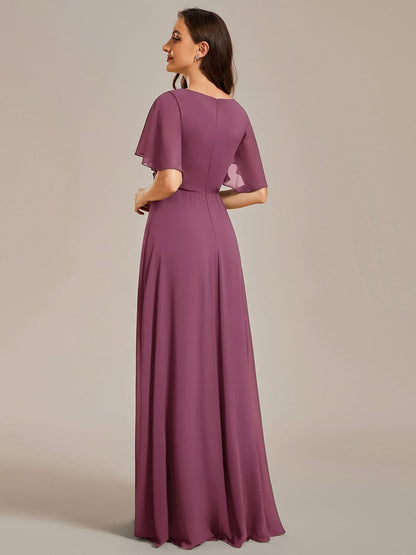 ever IVYROSE|Ruffles Sleeve A-Line Chiffon Waist Applique Maxi Formal Evening Dress