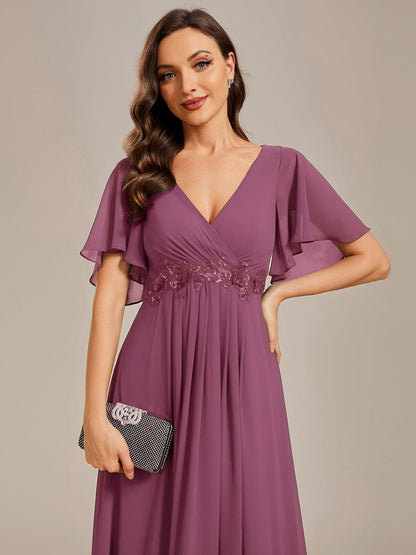 ever IVYROSE|Ruffles Sleeve A-Line Chiffon Waist Applique Maxi Mother of the Bride Dress
