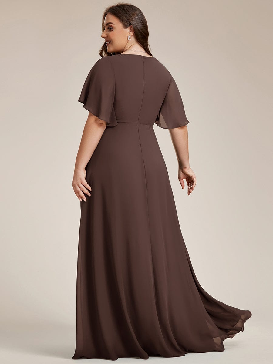 ever IVYROSE|Ruffles Sleeve A-Line Chiffon Waist Applique Maxi Mother of the Bride Dress