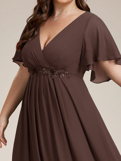 pretty IVYROSE|Plus Size Floral Applique Short Sleeve A-Line Chiffon Formal Evening Dress