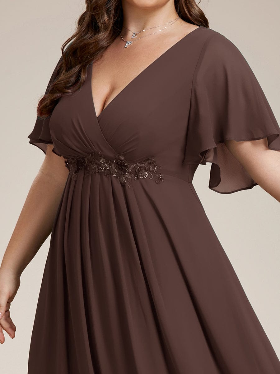 ever IVYROSE|Ruffles Sleeve A-Line Chiffon Waist Applique Maxi Formal Evening Dress