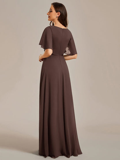 ever IVYROSE|Ruffles Sleeve A-Line Chiffon Waist Applique Maxi Mother of the Bride Dress