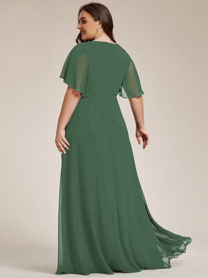 ever IVYROSE|Ruffles Sleeve A-Line Chiffon Waist Applique Maxi Formal Evening Dress