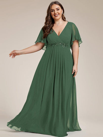 ever IVYROSE|Ruffles Sleeve A-Line Chiffon Waist Applique Maxi Mother of the Bride Dress