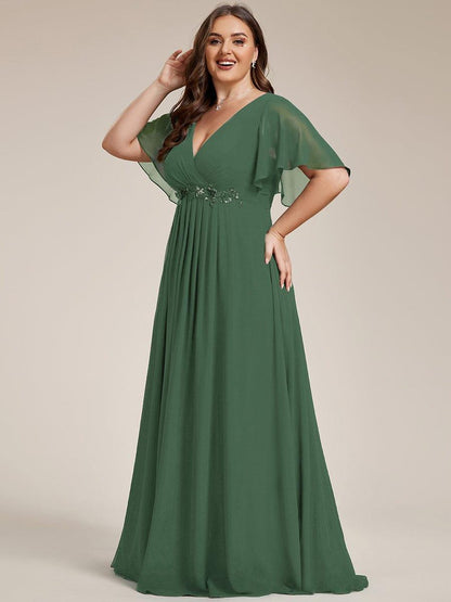 pretty IVYROSE|Plus Size Floral Applique Short Sleeve A-Line Chiffon Formal Evening Dress