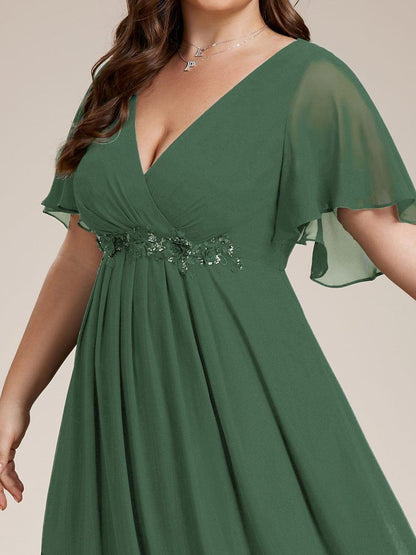 ever IVYROSE|Ruffles Sleeve A-Line Chiffon Waist Applique Maxi Mother of the Bride Dress