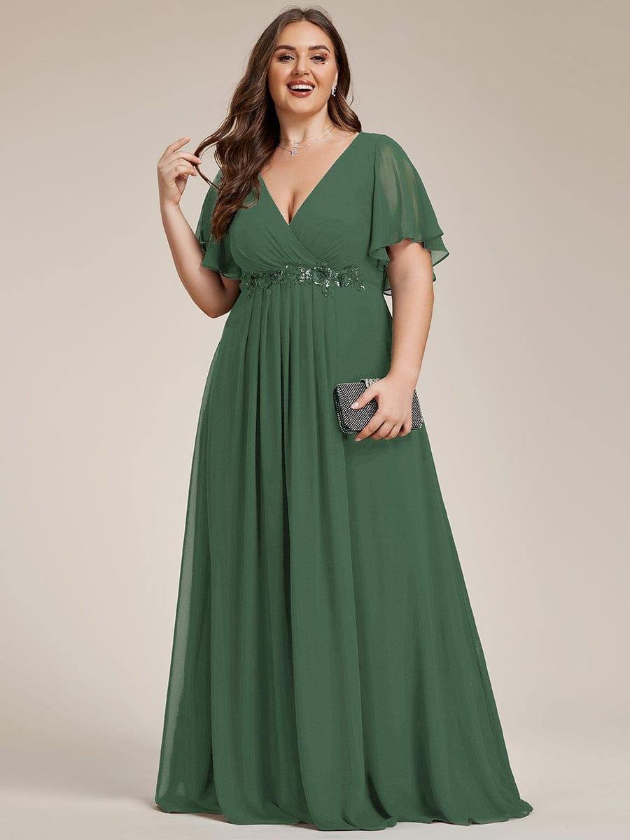 ever IVYROSE|Ruffles Sleeve A-Line Chiffon Waist Applique Maxi Mother of the Bride Dress
