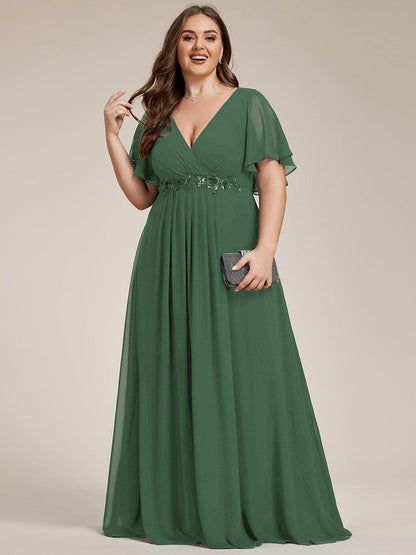 ever IVYROSE|Ruffles Sleeve A-Line Chiffon Waist Applique Maxi Mother of the Bride Dress