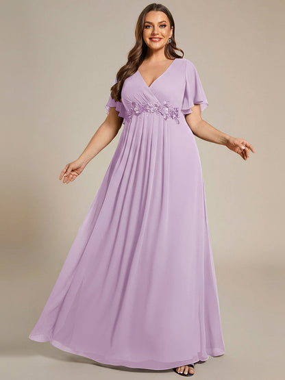 pretty IVYROSE|Plus Size Floral Applique Short Sleeve A-Line Chiffon Formal Evening Dress