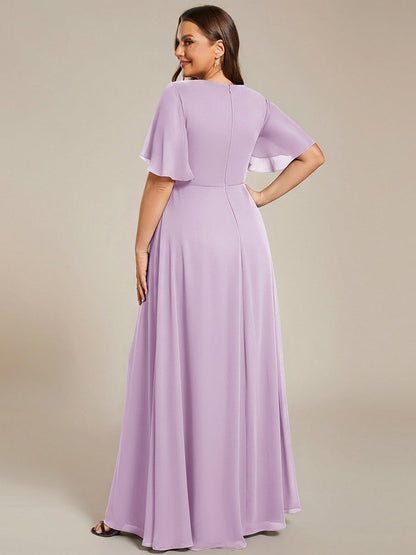 pretty IVYROSE|Plus Size Floral Applique Short Sleeve A-Line Chiffon Formal Evening Dress