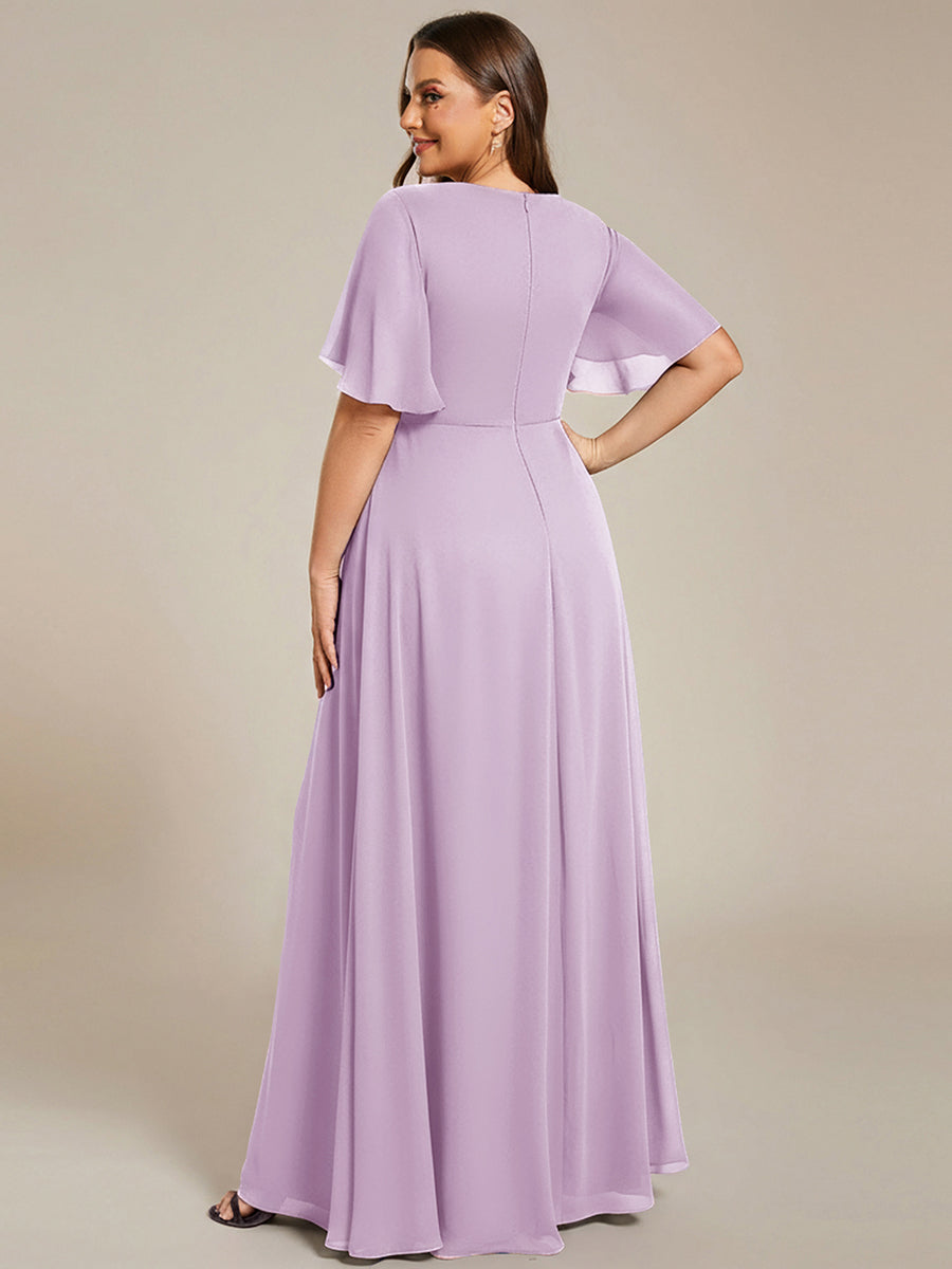 ever IVYROSE|Ruffles Sleeve A-Line Chiffon Waist Applique Maxi Formal Evening Dress