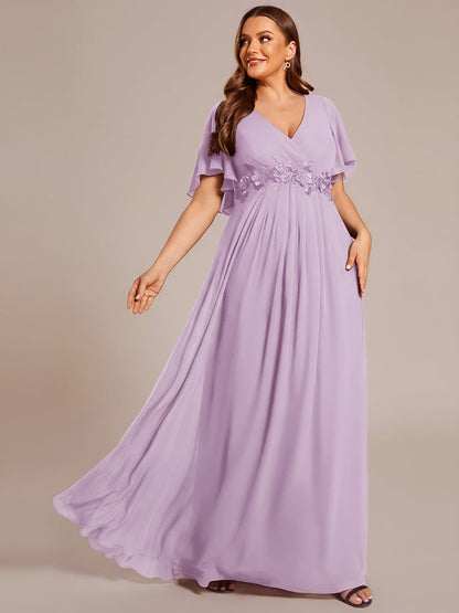 ever IVYROSE|Ruffles Sleeve A-Line Chiffon Waist Applique Maxi Formal Evening Dress