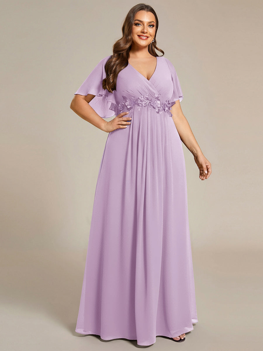 ever IVYROSE|Ruffles Sleeve A-Line Chiffon Waist Applique Maxi Formal Evening Dress