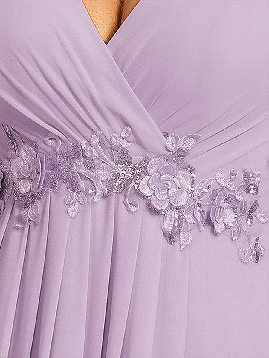 ever IVYROSE|Ruffles Sleeve A-Line Chiffon Waist Applique Maxi Formal Evening Dress