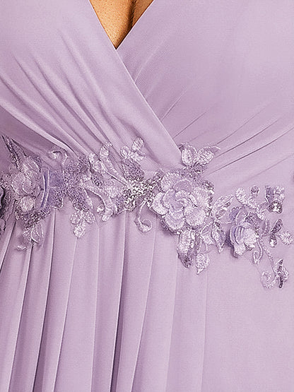 ever IVYROSE|Ruffles Sleeve A-Line Chiffon Waist Applique Maxi Formal Evening Dress