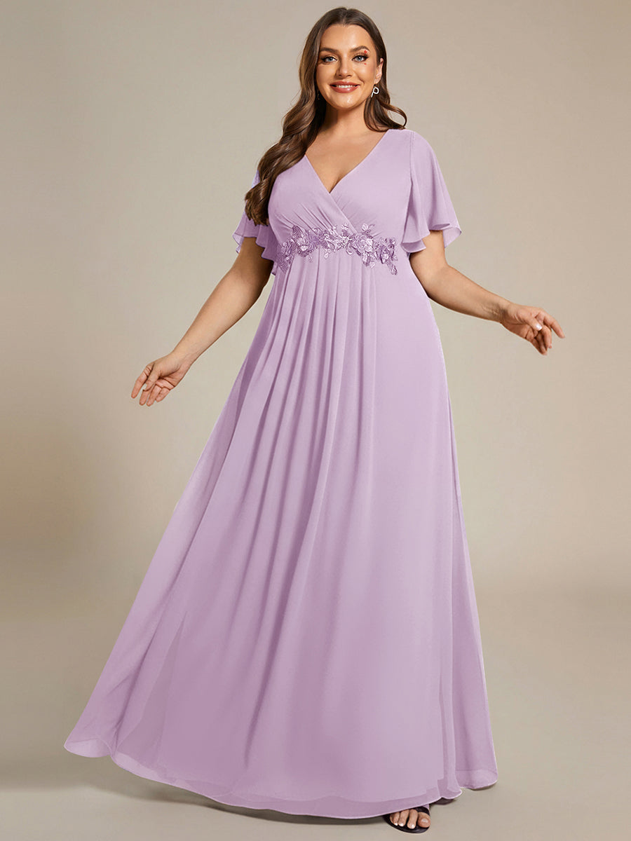 ever IVYROSE|Ruffles Sleeve A-Line Chiffon Waist Applique Maxi Formal Evening Dress