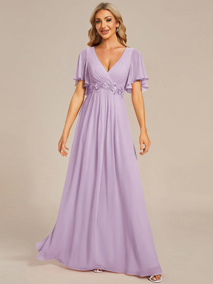 ever IVYROSE|Ruffles Sleeve A-Line Chiffon Waist Applique Maxi Formal Evening Dress