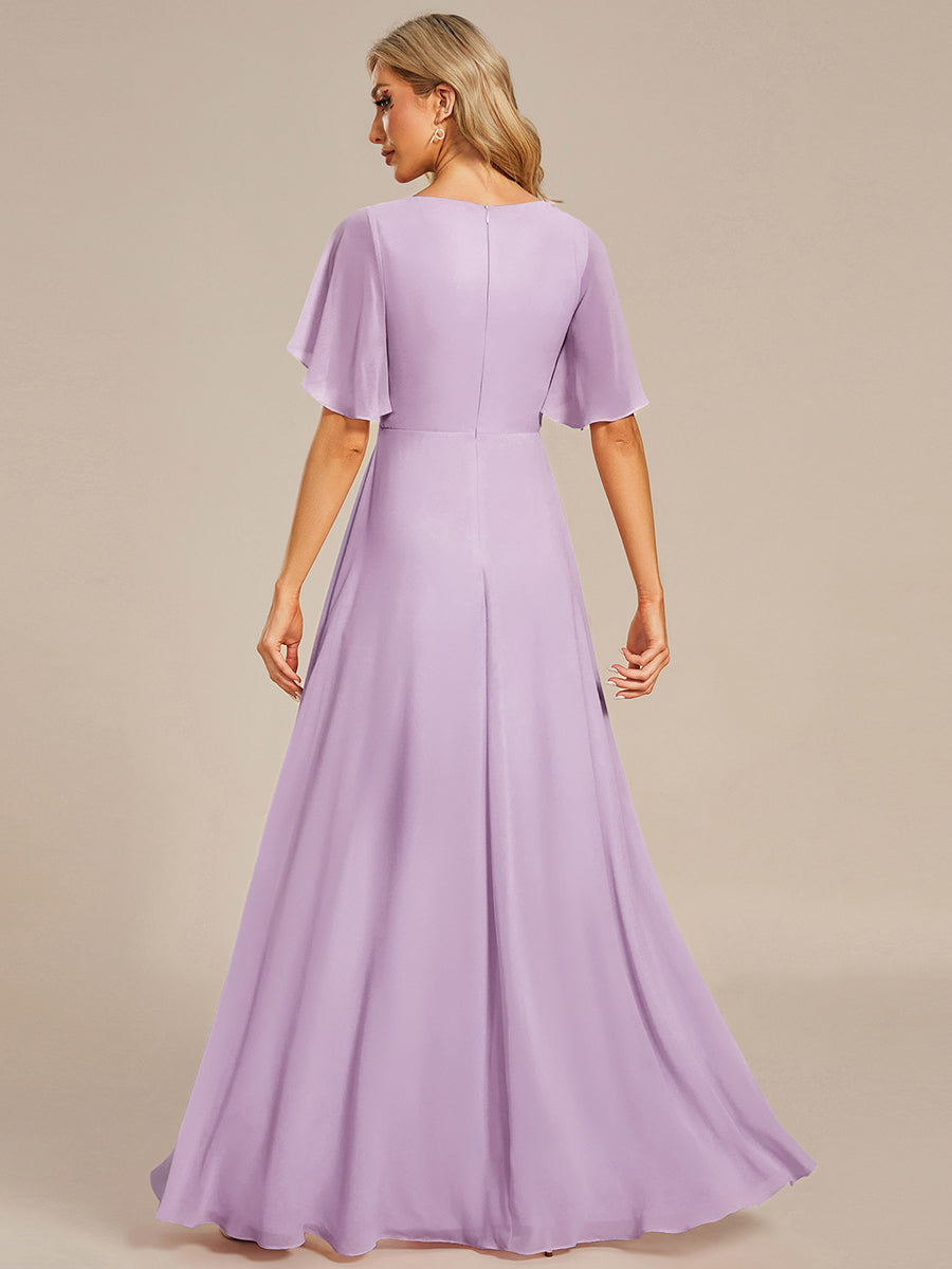 ever IVYROSE|Ruffles Sleeve A-Line Chiffon Waist Applique Maxi Formal Evening Dress