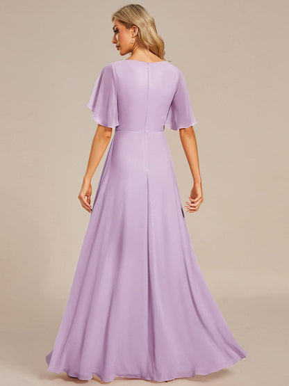 ever IVYROSE|Ruffles Sleeve A-Line Chiffon Waist Applique Maxi Formal Evening Dress