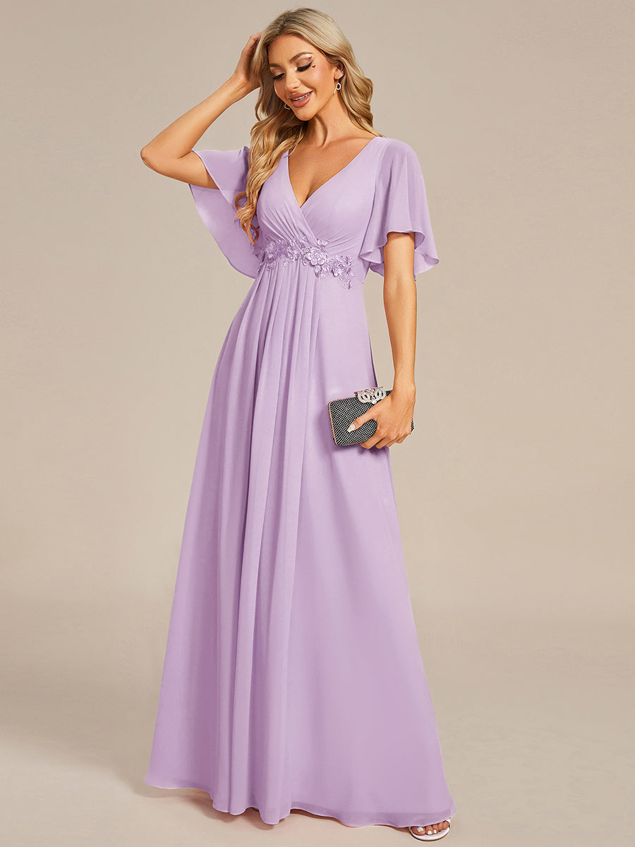 ever IVYROSE|Ruffles Sleeve A-Line Chiffon Waist Applique Maxi Formal Evening Dress