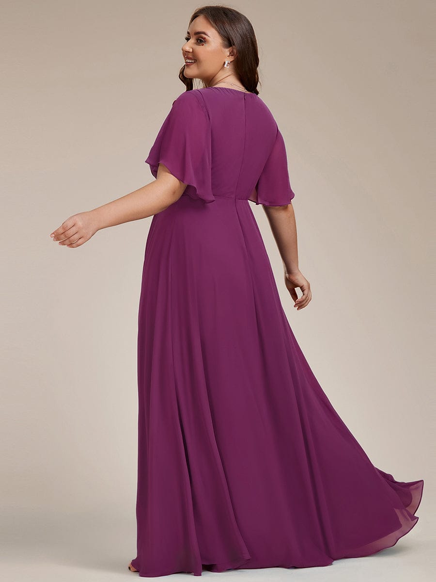 ever IVYROSE|Ruffles Sleeve A-Line Chiffon Waist Applique Maxi Formal Evening Dress