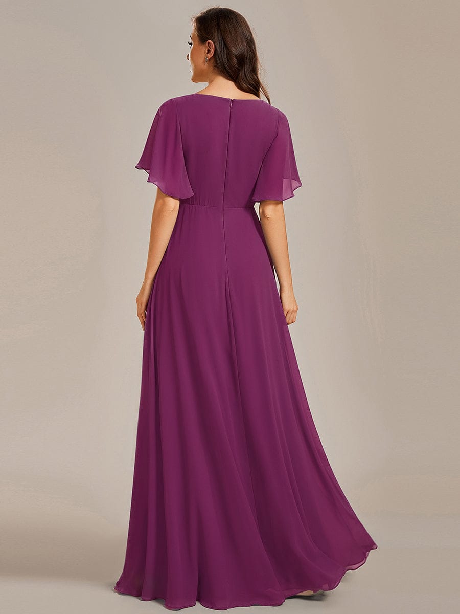 ever IVYROSE|Ruffles Sleeve A-Line Chiffon Waist Applique Maxi Formal Evening Dress