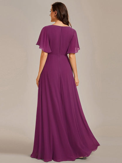 ever IVYROSE|Ruffles Sleeve A-Line Chiffon Waist Applique Maxi Mother of the Bride Dress