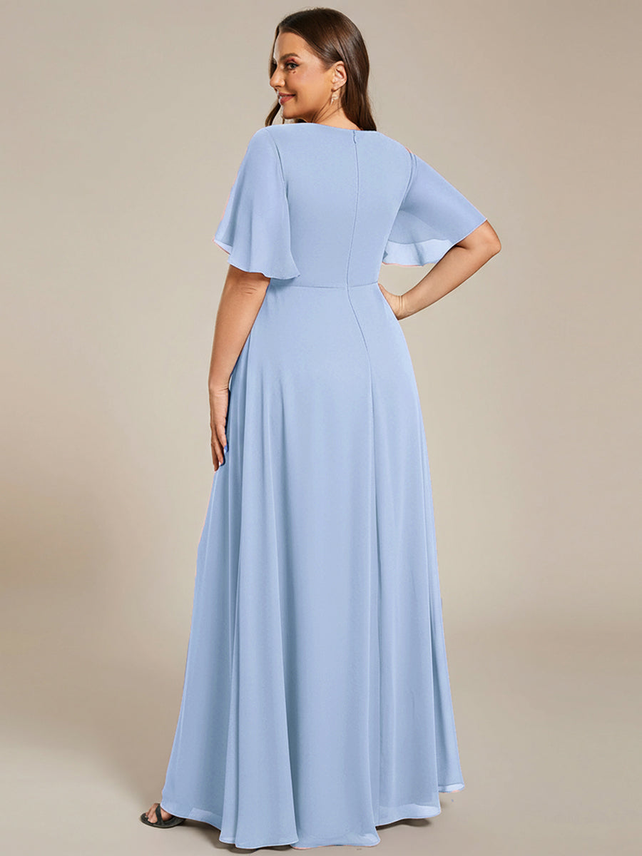 ever IVYROSE|Ruffles Sleeve A-Line Chiffon Waist Applique Maxi Wedding Guest Dress