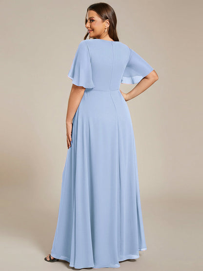 ever IVYROSE|Ruffles Sleeve A-Line Chiffon Waist Applique Maxi Wedding Guest Dress