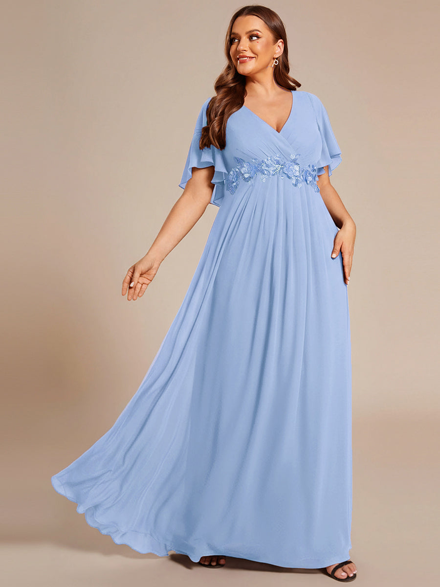 pretty IVYROSE|Plus Size Floral Applique Short Sleeve A-Line Chiffon Formal Evening Dress
