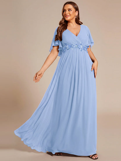 pretty IVYROSE|Plus Size Floral Applique Short Sleeve A-Line Chiffon Formal Evening Dress